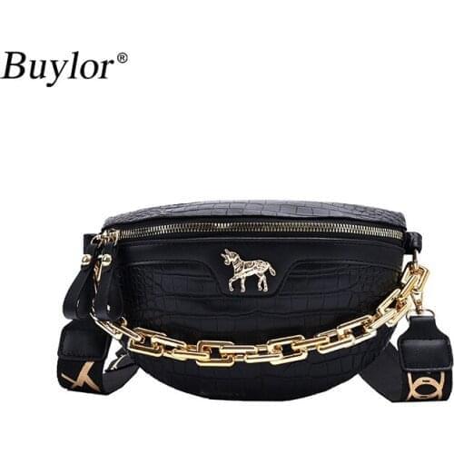 Buylor Waist Bag For Women Crocodile PU Leather Shoulder Bag Chain Handbag Fashion Travel Crossbody Chest Bag Phone Wallet Purse