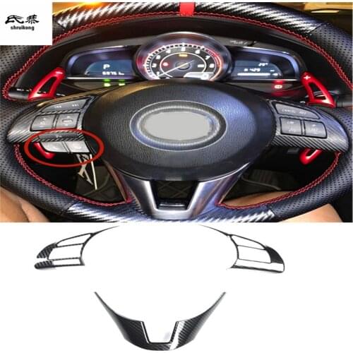 3PCS/Lot ABS Carbon Fiber Grain Steering Wheel Decoration Cover for 2014-2019 Mazda 3 AXELA Car Accessories