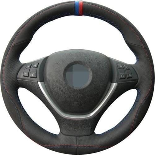 Car Steering Wheel Cover Black Genuine Leather Suede DIY Hand-stitched For BMW E70 X5 2008-2013 E71 X6 2008-2014