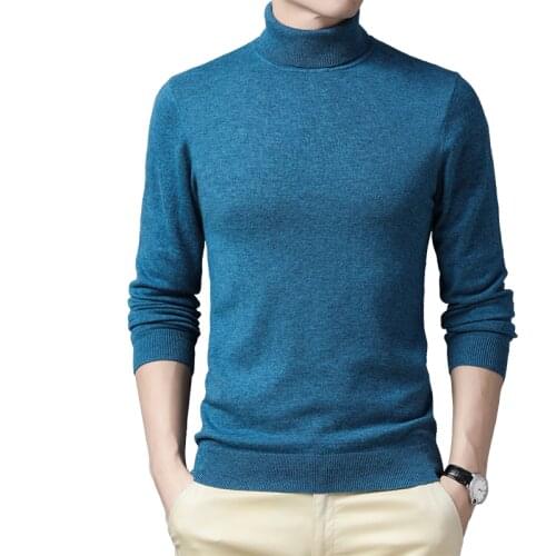 Man 100% Wool Sweater Winter Turtleneck Cashmere Sweater Slim Fit Male Pure Wool Sweater High Collar Warm Sweater Pullovers