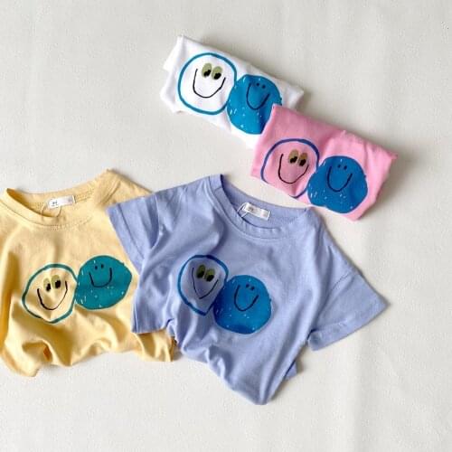 Childrens Cotton T Shirt 2021 Summer Baby Boys Girls Smiley Print Casual Tshirt Toddler Kids Korean Short Sleeve Shirt Clothes