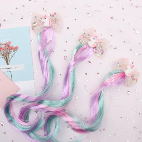 Baby Colorful Rinbow Sequins Unicorn Hairpins Wig for Girls Yarn Wings Barrettes Colorful Hair Clips & Pins Kids Headwear Gift