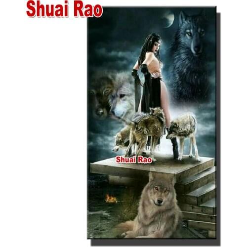 DIY 5d diamond mosaic"Sexy Women And Wolves"diamond painting cross stitch embroidery full round drill Portrait Animal Art