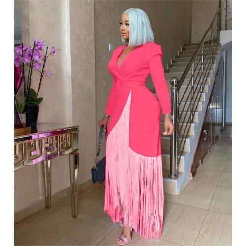 Felyn 2020 New Arrival Fashion Design Dress Solid Tassel V-neck Long Sleeve Belt Office Lady Bodycon Midi Dress Vestidos