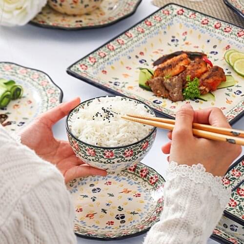 Hand-painted ceramic Korean bowl tableware soup bowl noodle bowl household rice bowl dish set