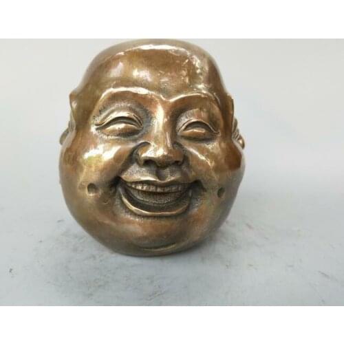 Chinese Pure Brass Pleasure, Anger, Sorrow, Joy Four Face Buddha Head Statue