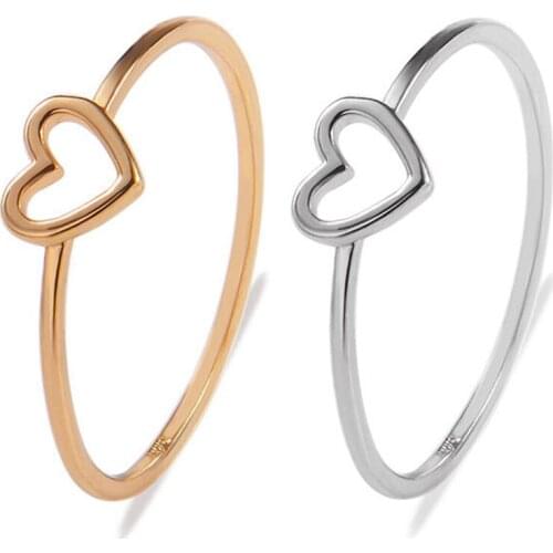 Fashion Shaped Heart Ring Wedding Gift Ring Minimalist Copper Hollow Golden Silver Color For Women Love For Girl Friend Gift