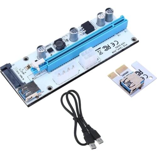 PCI-E Riser Board PCI-E 1x to 16x Extender Adapter GPU Riser Card with 6-pin 4-pin SATA Interface