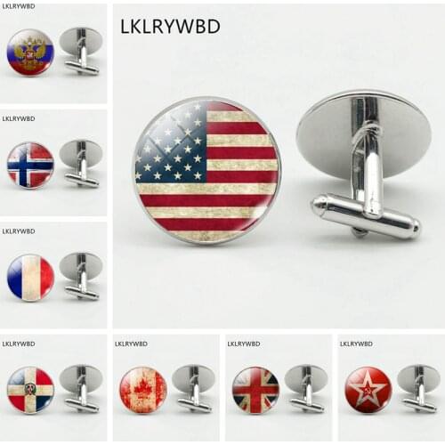 LKLRYWBD Vintage Country Flag Mens Custom Shirt Cufflinks, Clothing Shirt Button Cufflinks, Round Glass High Quality Cufflinks