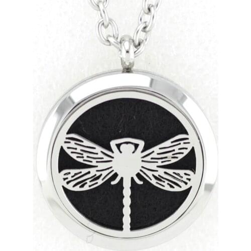 Dragonfly 30MM Aromatherapy Locket Necklace Pendant 316L Stainless Steel Essential Oil Perfume Locket Pendant With Free Pad