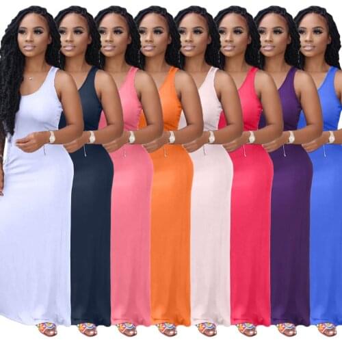 Somoshein S-2XL Fashion Summer Women Clothing Long Dress Casual Solid Color Sleeveless Dresses Wholesale Dropshopping