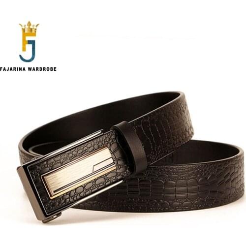 FAJARINA Crocodile Pattern Line Cowhide Leather Belt for Men 2020 New Design Automatic Buckle Leisure Belts 3.5cm Width N17FJ879