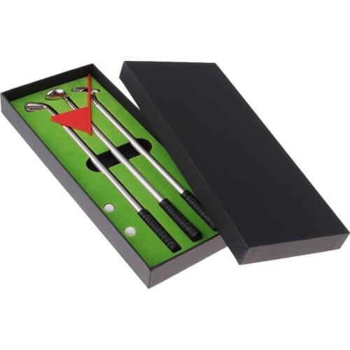 Golf Pen Set Mini Desktop Golf Ball Pen Gift Set with Putting Green Flag 2 Balls Clubs Models Ballpoint Pens Storage Case