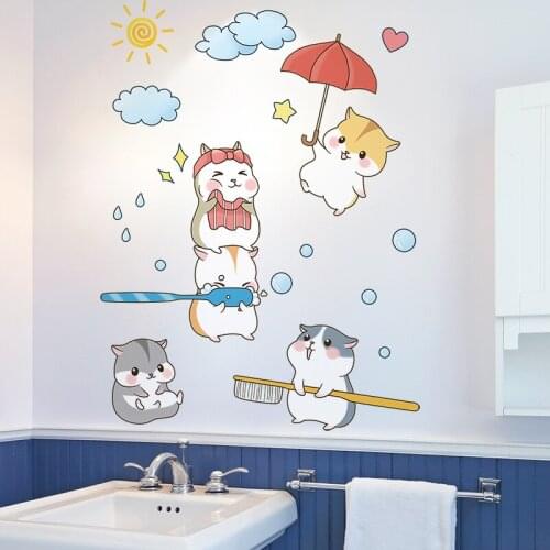 [SHIJUEHEZI] Animals Wall Stickers DIY Hamsters Mural Decals for Kids Rooms Baby Bedroom Nursery Bathroom Home Decoration