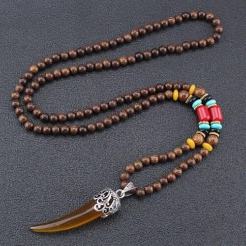 2020 New Vintage Ethnic Style Ox Horn Wood beaded Stone Pendants & Necklaces Statement Nepal Necklace Women Men Jewelry