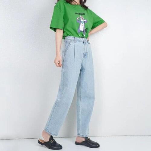 2021 Autumn New Womens Pants Slim-fit All-match Light Blue Simple All-match Fashion Casual Fashion Womens Wide-leg Jeans WS123