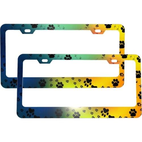 Personalized License Plate Rainbow Paws Frame Metal Aluminum Plate Cover Car Tag Holder For Women Men Auto Decoration