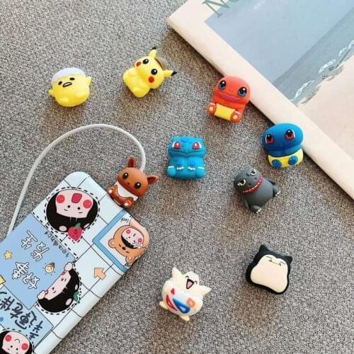 Pokemon Pikachu Data Cable Protective Sleeve Cartoon Snorlax Charmander Wire Bite Cute Silicone Cable Charger Protector