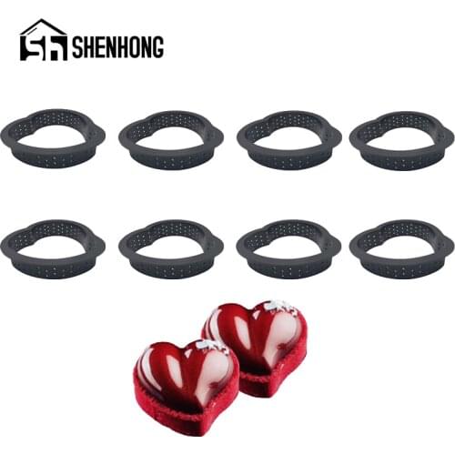 SHENHONG Plastic Perforated Heart Shape Egg Tart Cake Ring Set Fruit Cookies Pastry Kitchen Baking Molds French Dessert Mould