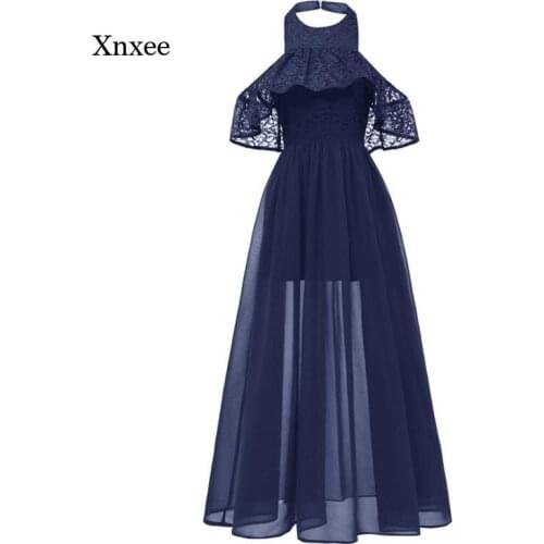 Chiffon Wedding Long Halter Dress Chiffon Lace Bridesmaid Off Shoulder New Sexy Bridal Maid Summer Dance Party Vestido Dresses