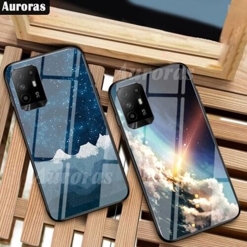 Auroras For OPPO A94 5G Case Tempered Glass Full Cover Space Starry Sky Design Case For oppo A94 Cover