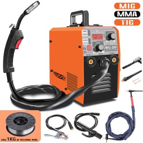 Handskit Mig Welder Tig Arc 220V Mig 200 Welding Machine 0.8 Flux-cored 1.0 LIFT TIG Synergy Control 3 in 1 Portable Machine