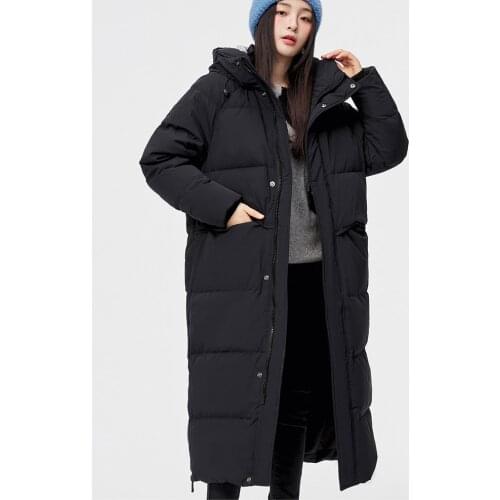Warm winter ladies thick down coats puffer zipper hood long fashion brand jacket