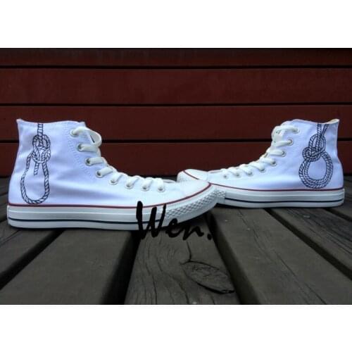Wen Original Design Custom Hand Painted Shoes Chinese Knot White High Top Men Womens Canvas Sneakers Birthday Gifts