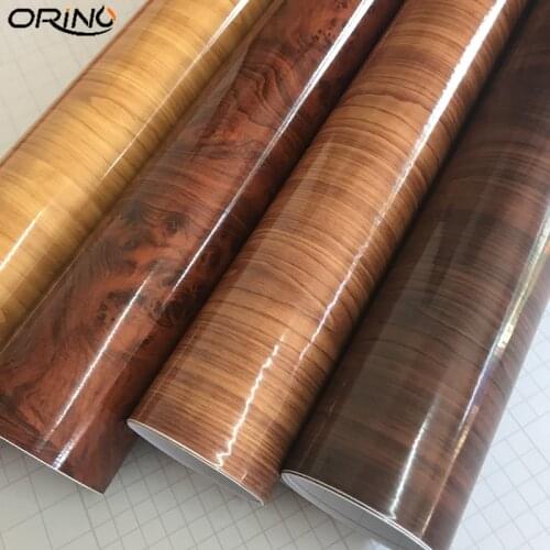 High Gloss Wood Grain Faux Finish Textured Vinyl Wrap Roll Sheet Film For Home Office Furniture DIY Air-Release Car Foil Sticker