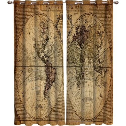 World Map Vintage Nautical Ancient Window Curtains Living Room Bathroom Kitchen Indoor Drapes Decor Window Treatment Ideas
