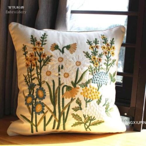 Embroidered European Pastoral Floral Cushion cover cotton chair sofa cushion modern home decor Rectangle pillow drop shipping