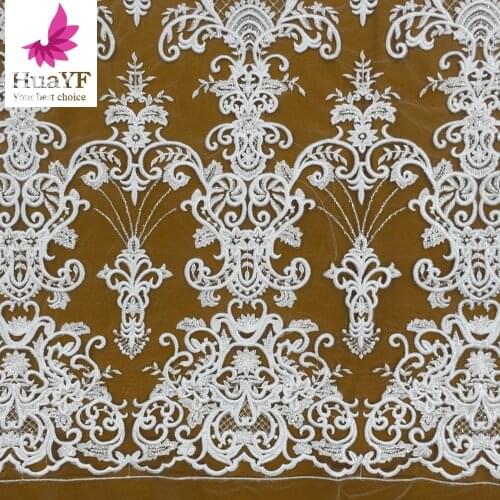High Density Pure White Net Emboridery With Sequins Bridal Wedding Tulle Lace Dress Fabric HY1433