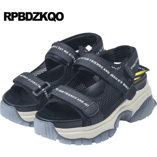 Luxury white black high quality open toe women heels platform wedge sandals summer flatform slingback pumps mesh designer shoes