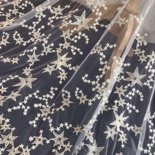 Gold Stars Embroidery Lace Gauze Mesh Modeling Yarn Fabric Handmade DIY Wedding Veil Party Dress Skirt Accessories Material
