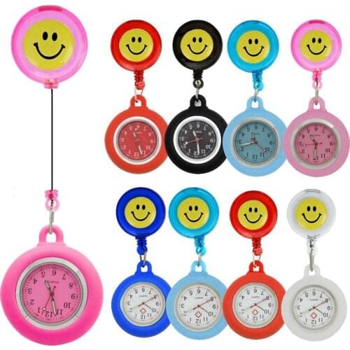 10pcs/lot nurse doctor lovely cartoon smile design Simple Retractable silicone pocket watches for hospital medical office gifts