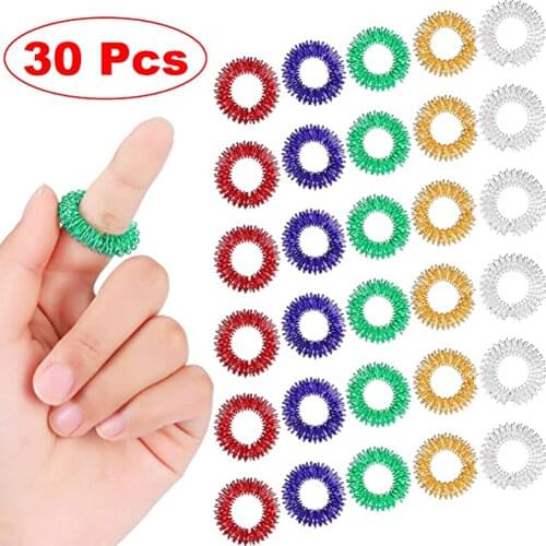 30Pcs Spiky Sensory Finger Rings, Spiky Finger Ring/Acupressure Ring Set for Teens, Adults, Silent Stress Reducer and Massager