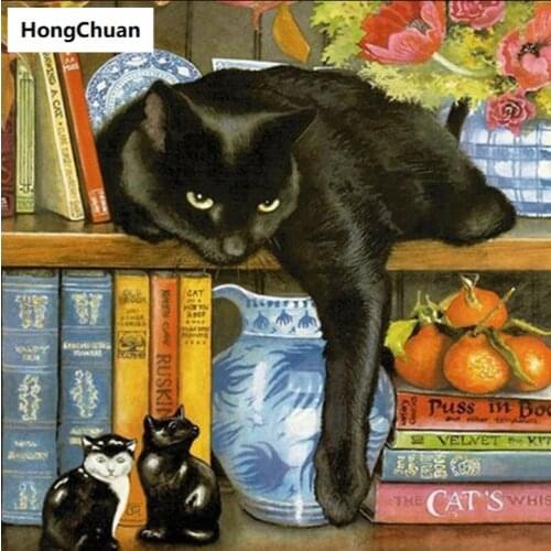 Diamond embroidery, cartoon cat, 5d diamond painting square, round diamond inlay, rhinestone pictures, cross stitch, new year