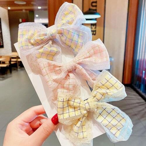 Plaid Mesh Hair Bows for Girls Multi-layer Kids Hair Clips Beautiful HairPin Handmade Hairgrips Hair Accessories