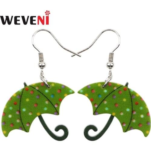 WEVENI Big Long News Acrylic Drop Dangle Green Umbrella Funny Cute Earrings Style Fashion Jewelry For Women Teen Girls Gift