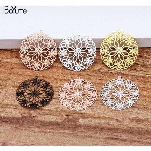 BoYuTe 50Pcs 26MM Metal Filigree Flower Pendant Charms 6 Colors DIY Brass Jewelry Material