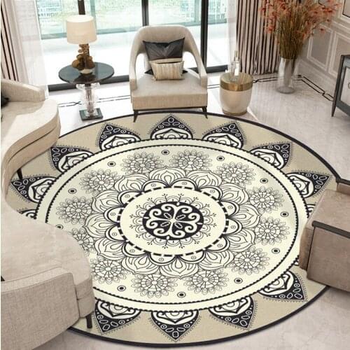 Black/Gray Mandala Round Carpet Bohemian Style Floral Printed Bedroom Living Room Decor carpets Tea table Antiskid Mat/Tapetes