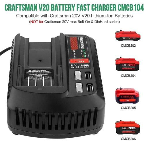 CMCB102 For CRAFTSMAN 100V/240V 20V 2A Li-ion Battery Charger Rechargeable Power Tool Lithium Battery Charger With Dual USB