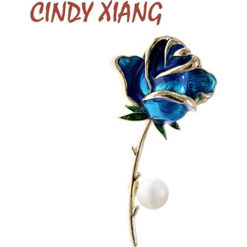 CINDY XIANG Enamel Rose Flower Brooches For Women 4 Colors Choose Pearl Pin Wedding Booch Fashion Jewelry High Quality New 2020