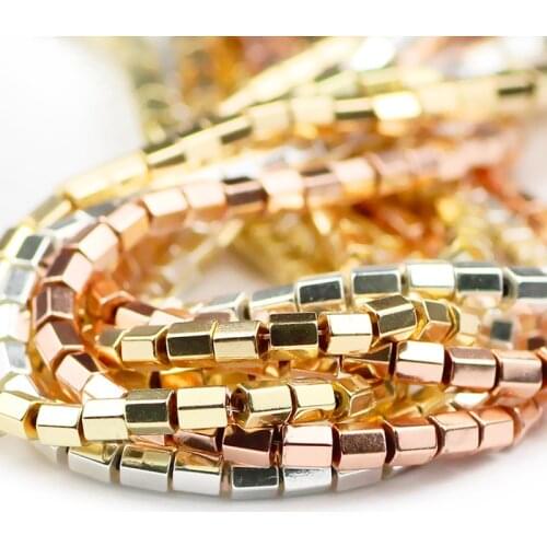 JHNBY 3mm Hexagon Cylinder Gold Hematite Natural Stone accessories Spacer Loose Beads For Jewelry Making Diy bracelets Findings