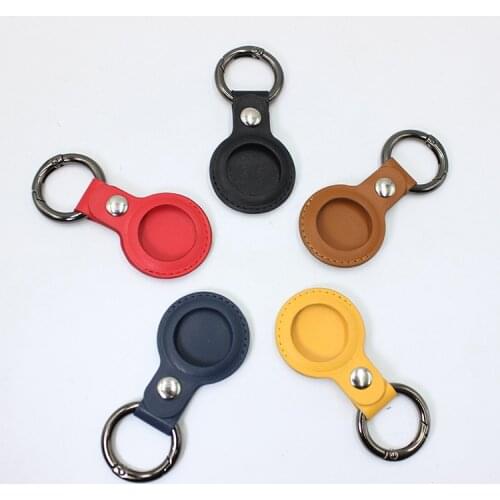 BEHUA Leather Protective Sleeve Case Cover For Apple Airtag Tracker Location Protector For Iphone Airtags Keychain Spring clasp
