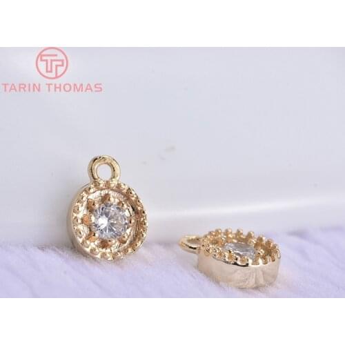 10PCS 5.5x7MM 24K Gold Color Plated Brass with Zircon Round Pendants Charms High Quality DIY Jewelry Making Findings