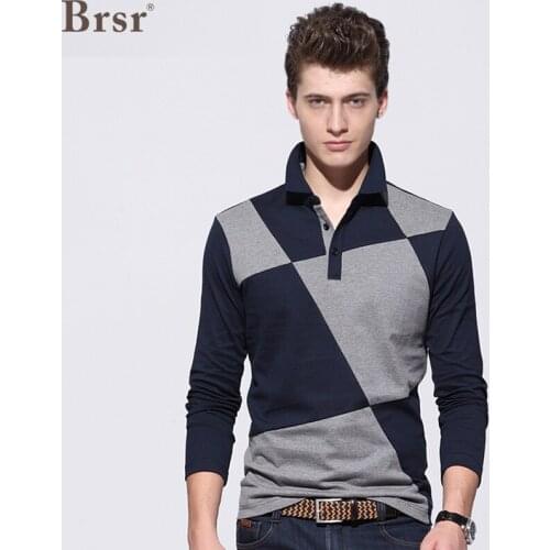 New Mens Polo With Long Sleeve Spring And Winter Autumn Casual Contrast Color Pattern Male Tops T Shirt Mens Clothing Splicing