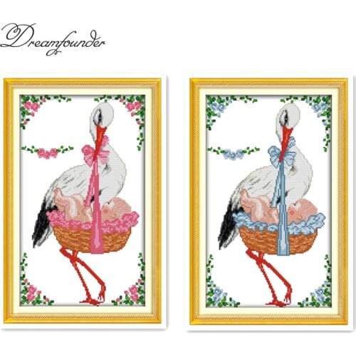 Red-crowned cranes with the baby cross stitch kit aida 14ct 11ct printed canvas stitches embroidery DIY handmade needlework