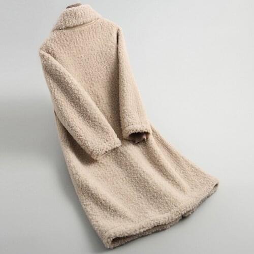 Real Long Women Korean Solid Warm Woolen Coat Winter Lamb Fur Jacket Abrigos Mujer Invierno Windbreaker 2020 865 YY565