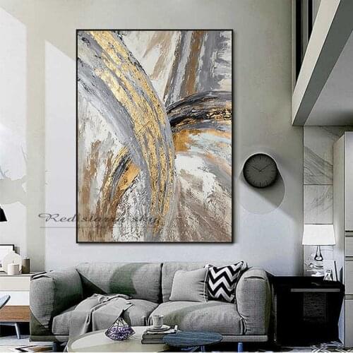 Customizable gold leaf abstract landscape mural decoration living room mural golden Nordic large canvas painting, contemporary a